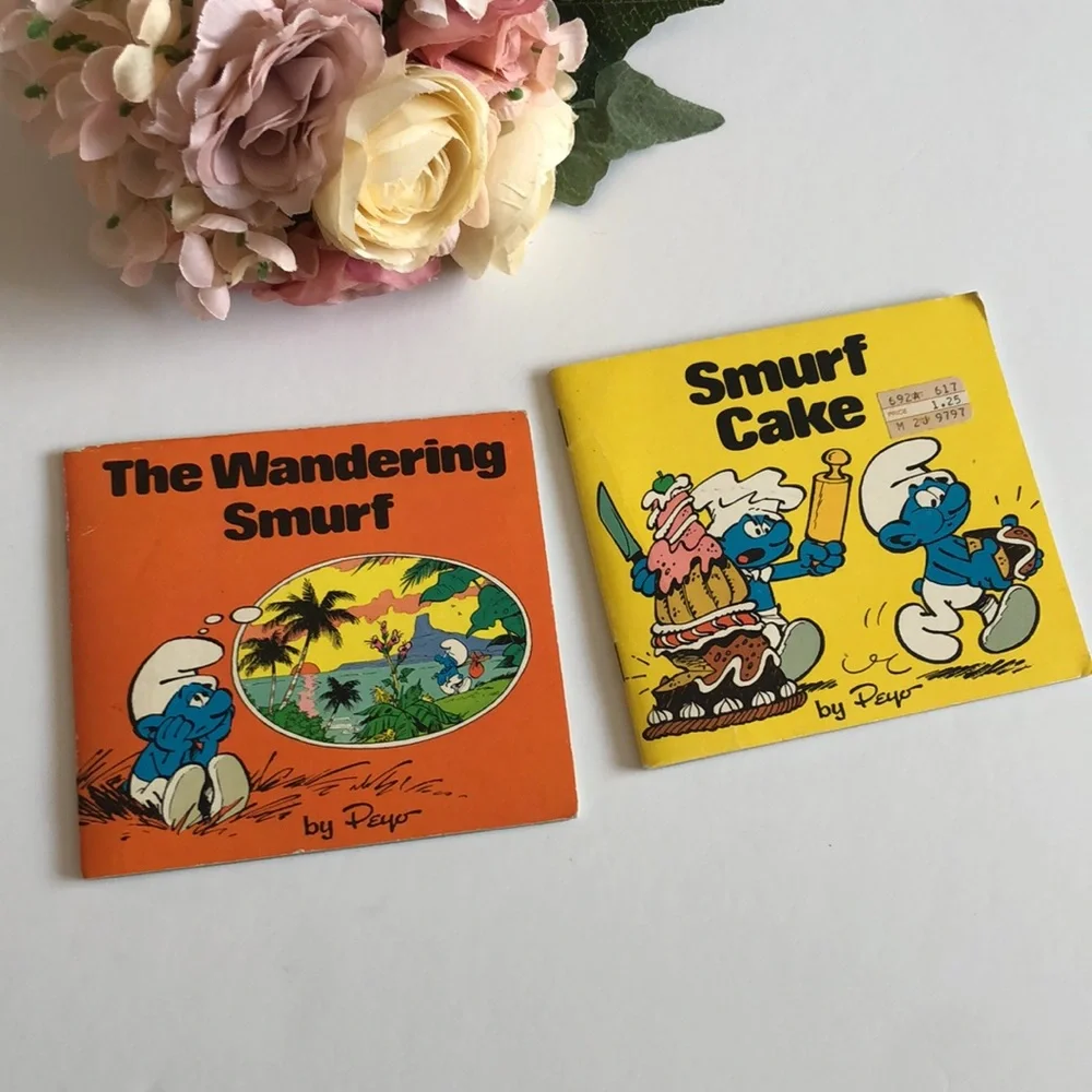 Smurf books 80s Vintage The Wandering Smurf Smurf Cake Book 1980s Vintage SMURFS